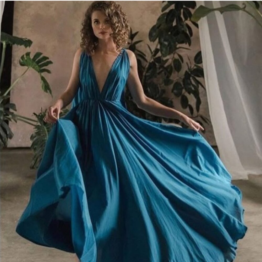 KALITA Clemence Blue Teal Maxi Dress | Cotton & Silk